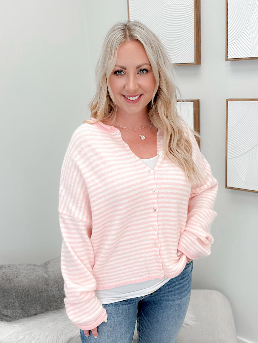 Brandy Cardigan in Pink Stripes