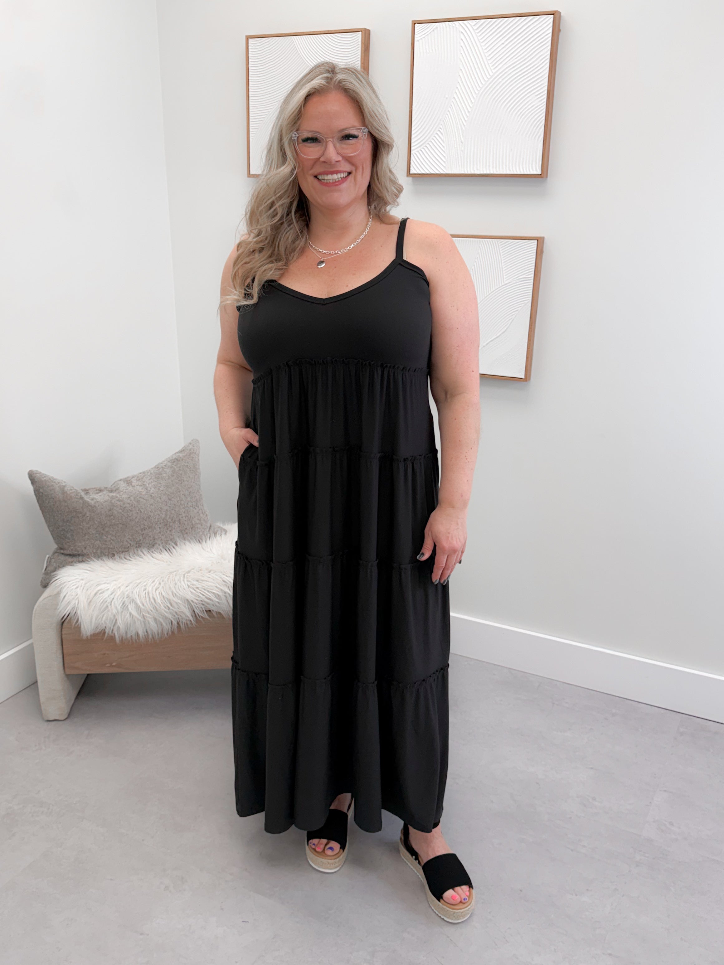 Luella Tiered Maxi Dress in Black