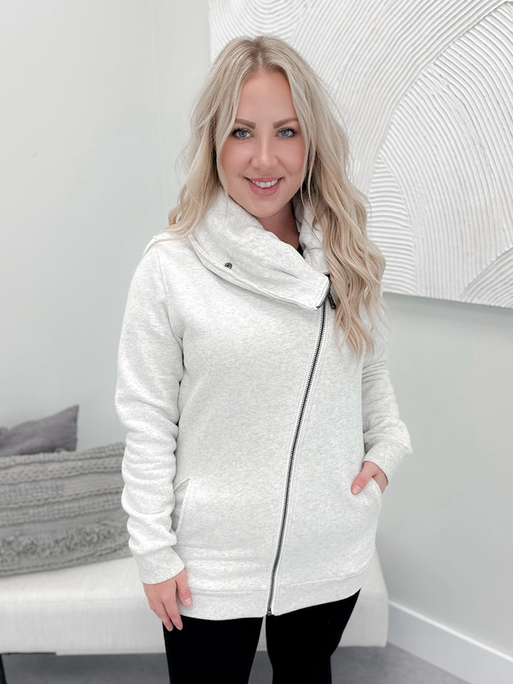 Silas Zip Up Cowl Neck in Oat