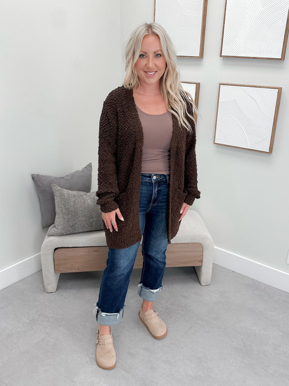 Piper Popcorn Cardigan in Chocolate