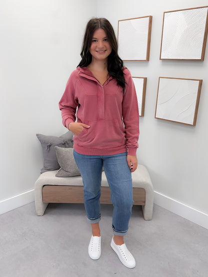Ryker Half Zip Hoodie in Vintage Wash Berry