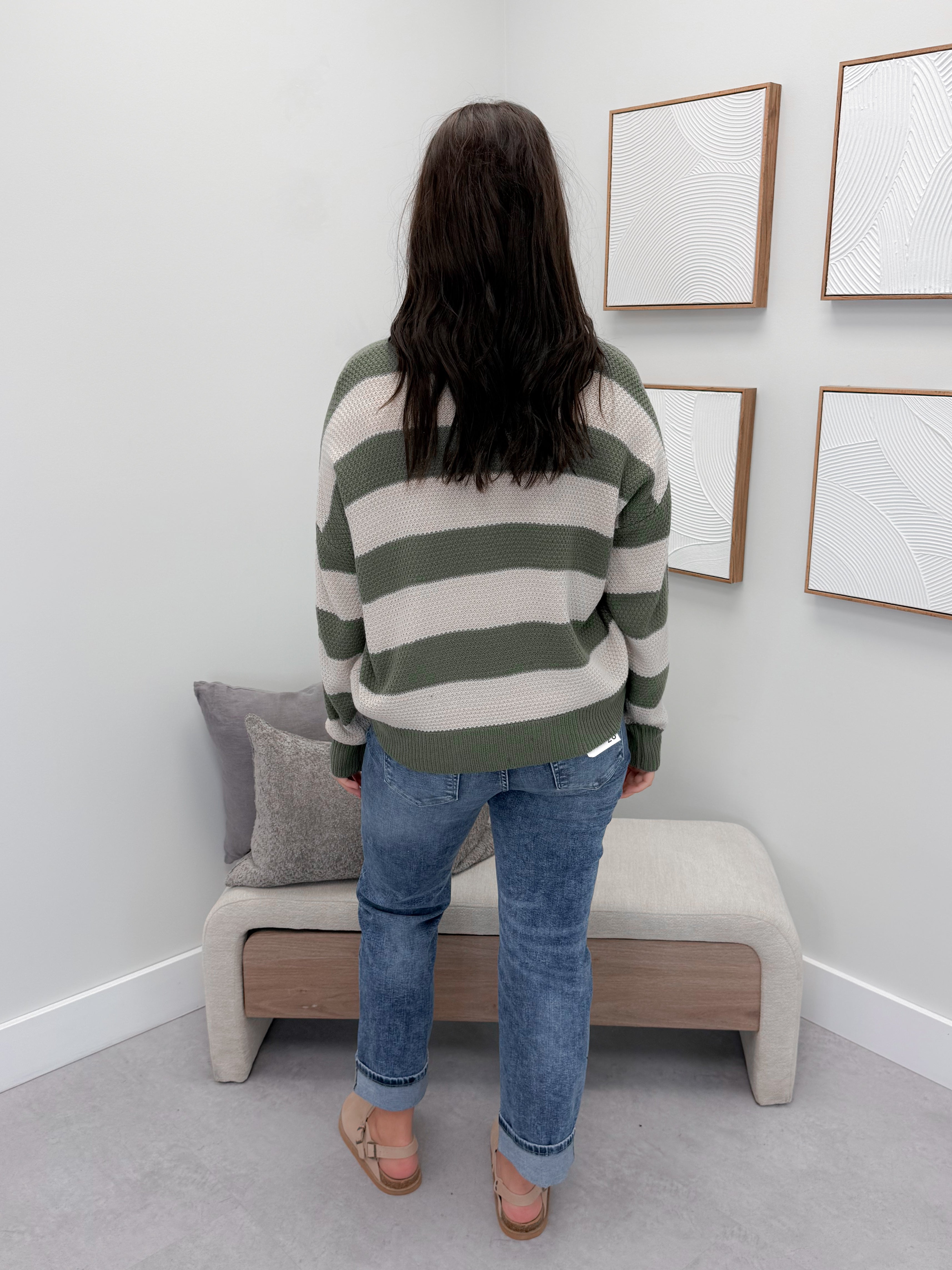 Kira Striped Sweater in Olive