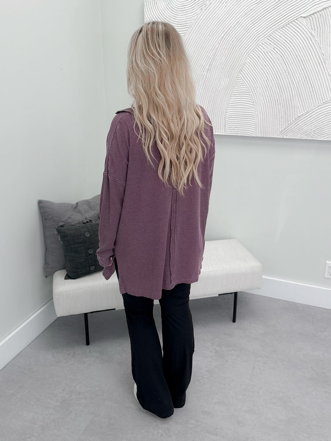 Winona Waffle Pullover in Plum