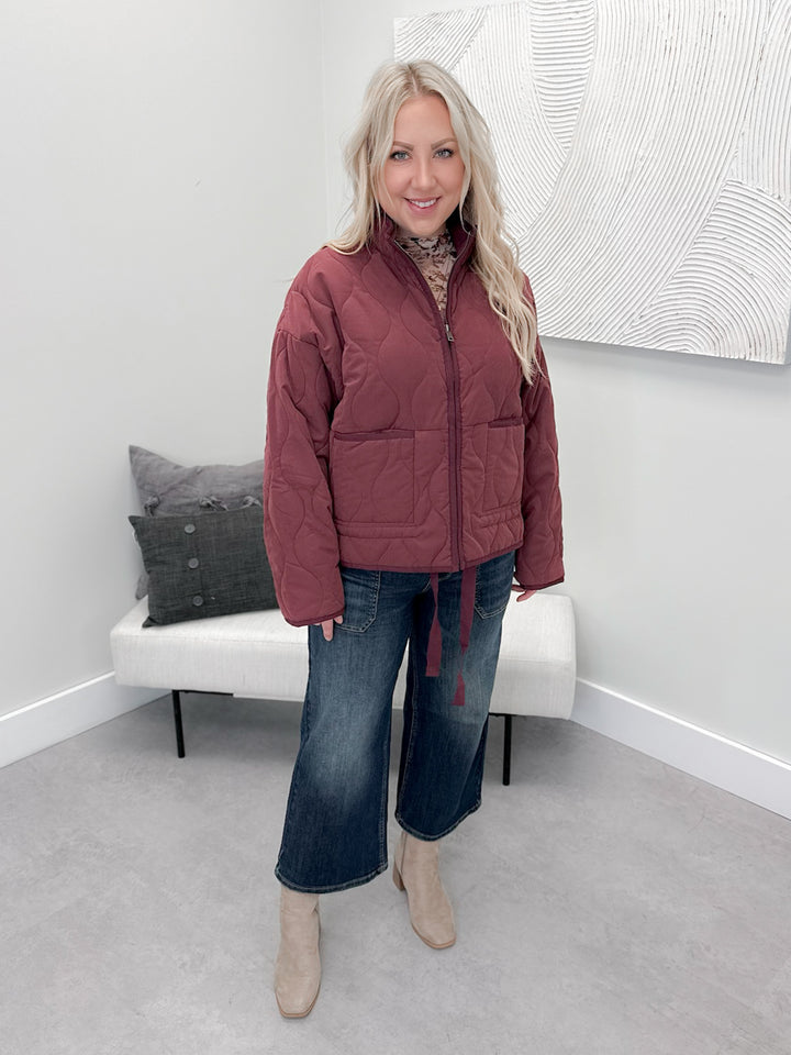 Robbie Quilted Jacket in Dark Cherry