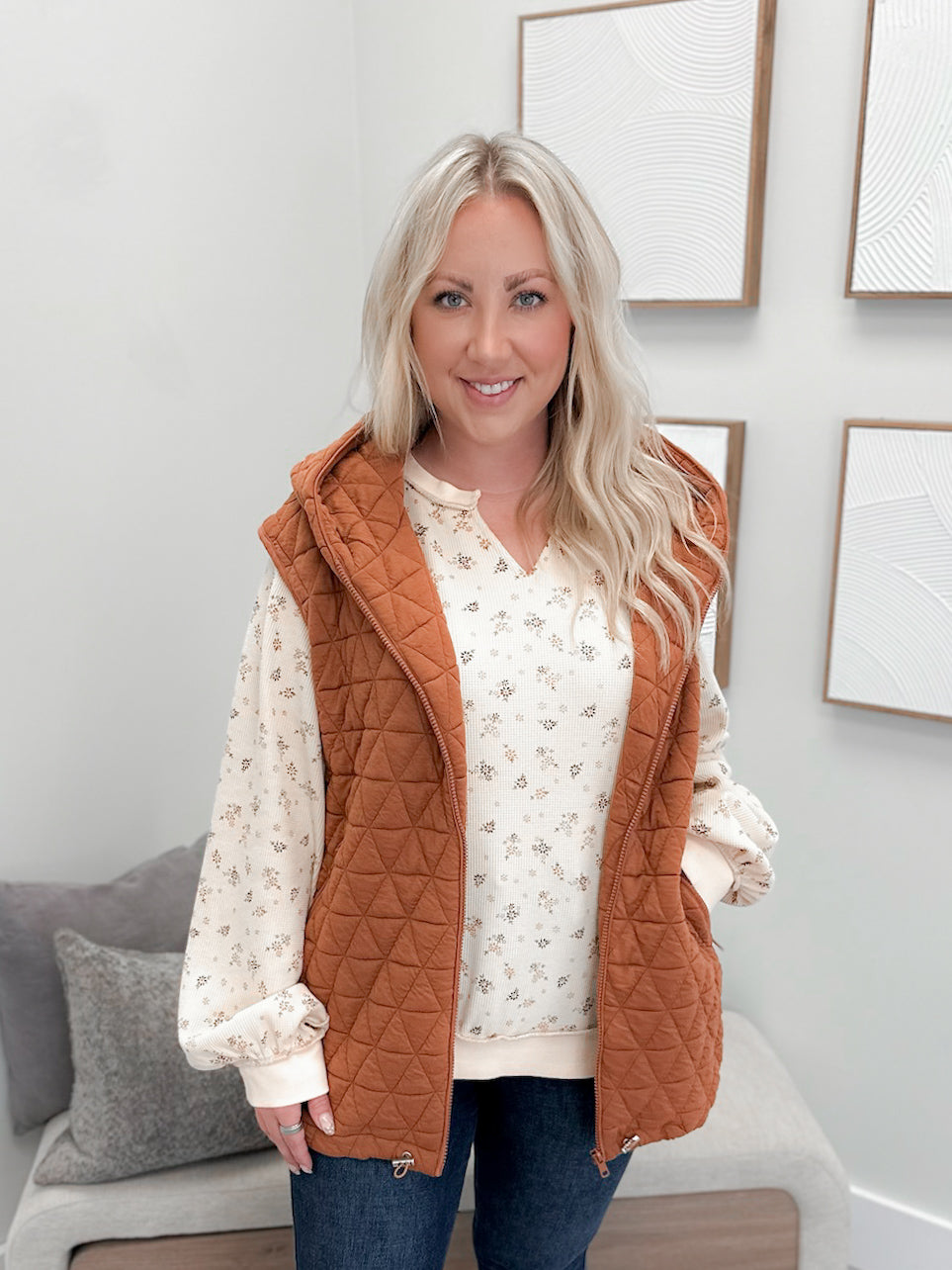 Stowe Quilted Vest in Rust