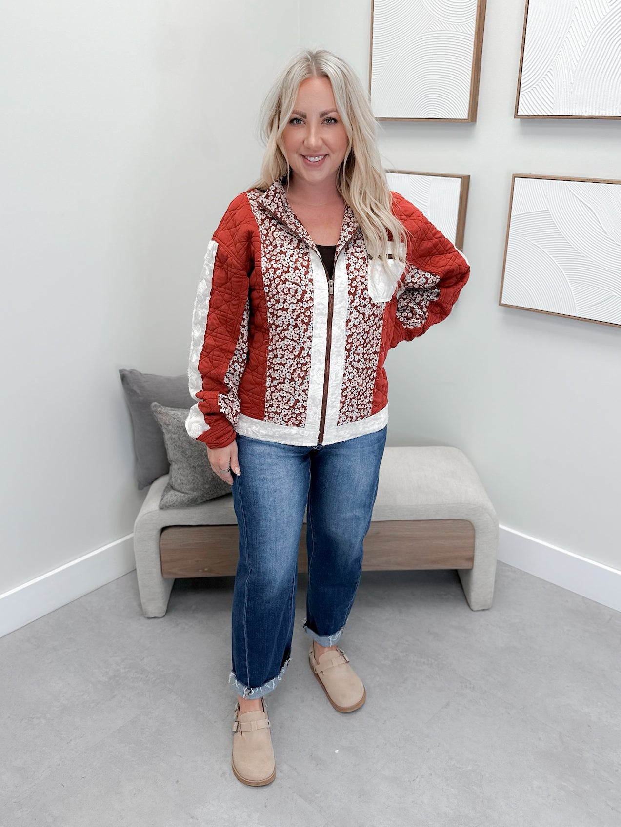 Patch Me Pretty Bomber Jacket in Red Velvet by Ampersand Avenue