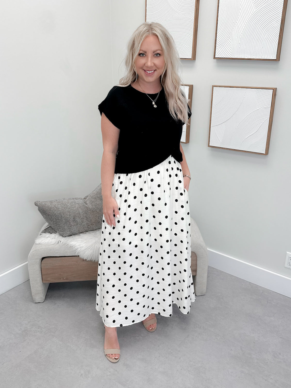 Audrey 2 Piece Dress in Black Polka Dot