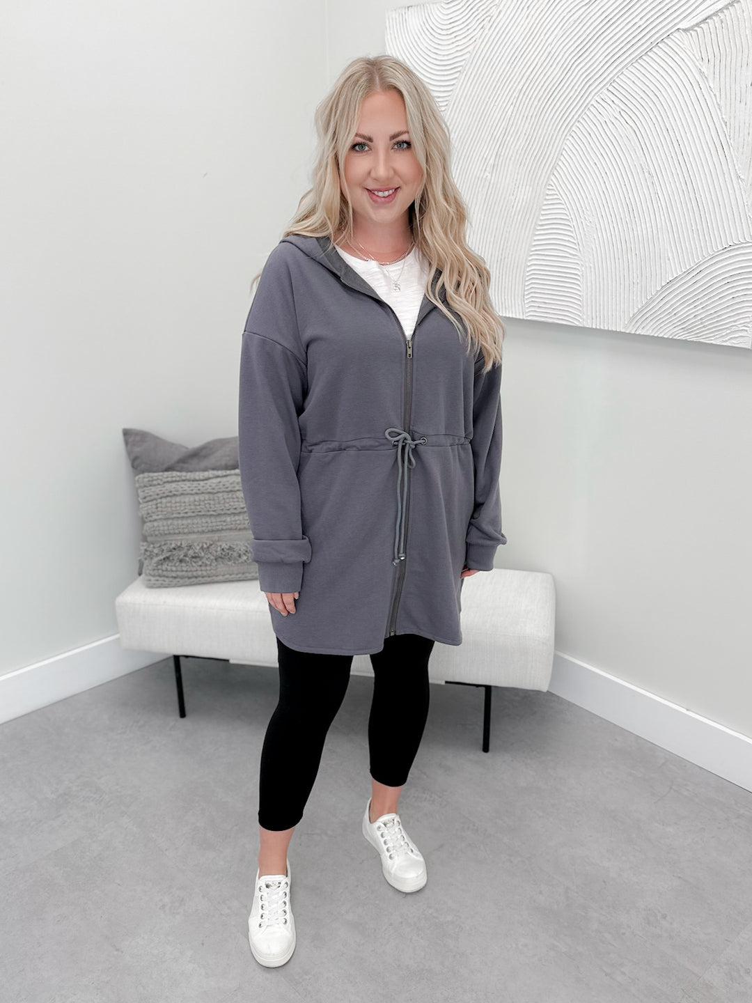 Navi Full Zip Hooded Cardigan in Grey