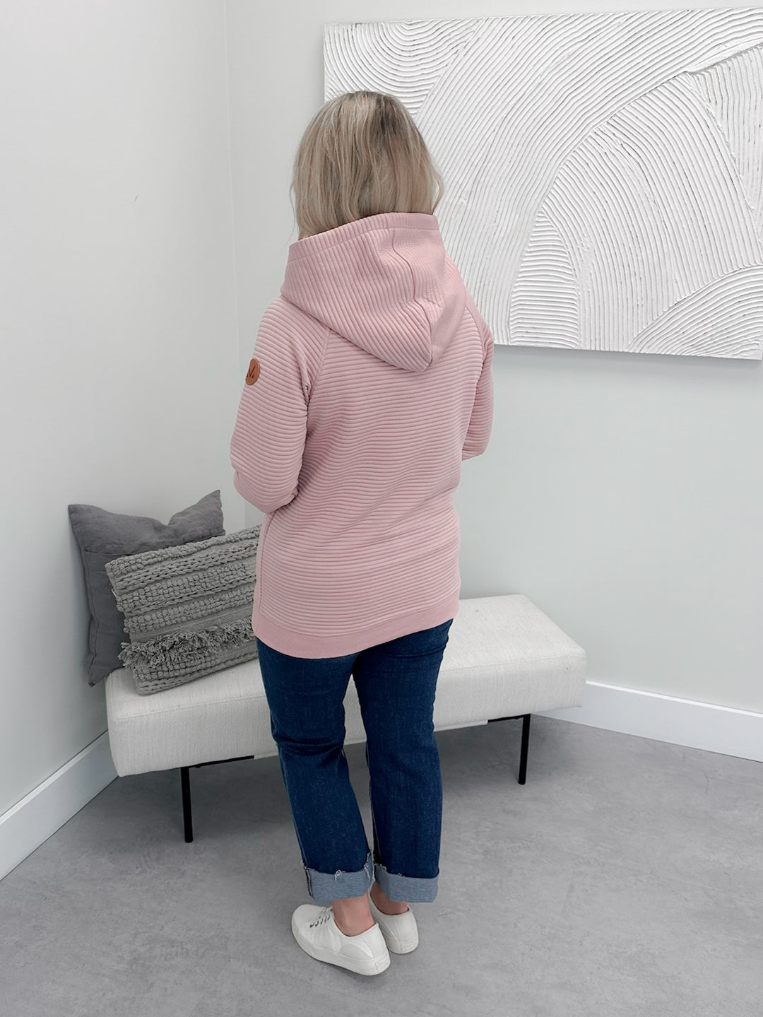Jorah Ribbed Hoodie in Dusty Pink