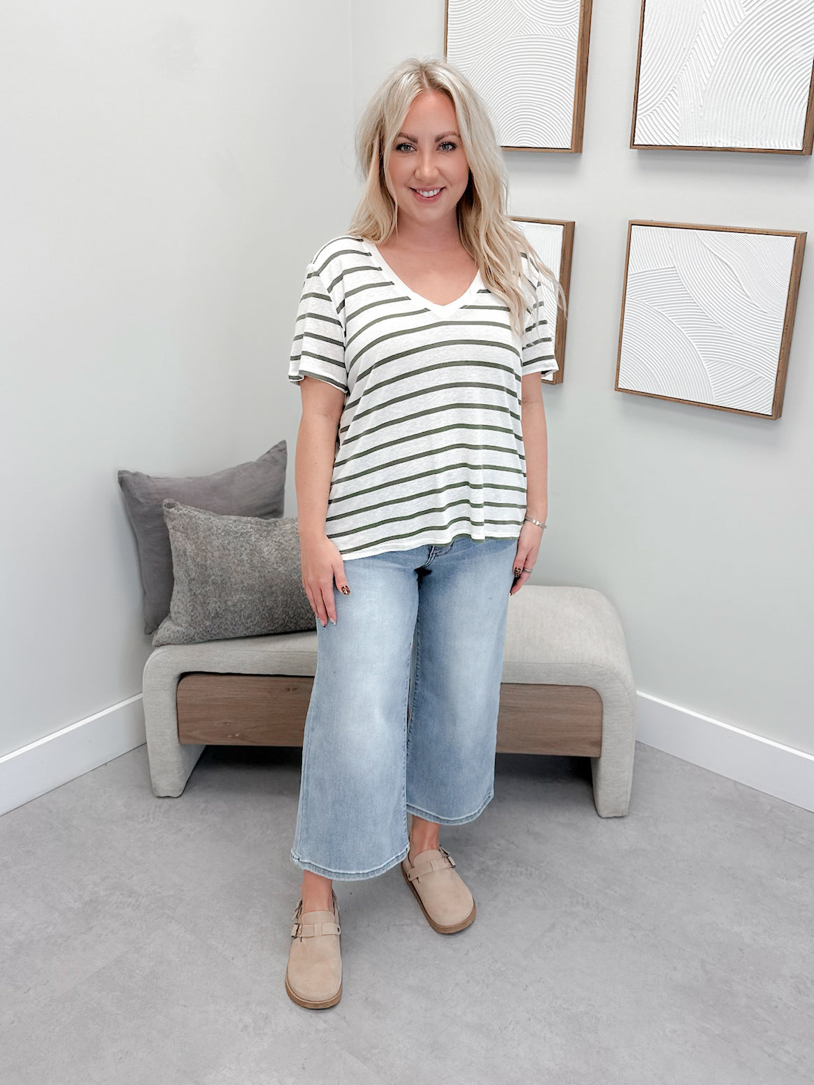 Alanis Striped Tee in Forest