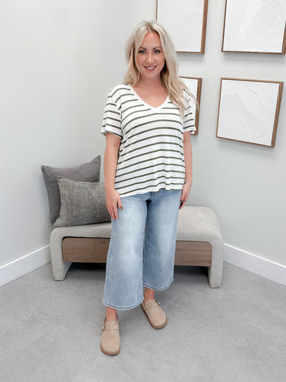 Alanis Striped Tee in Forest