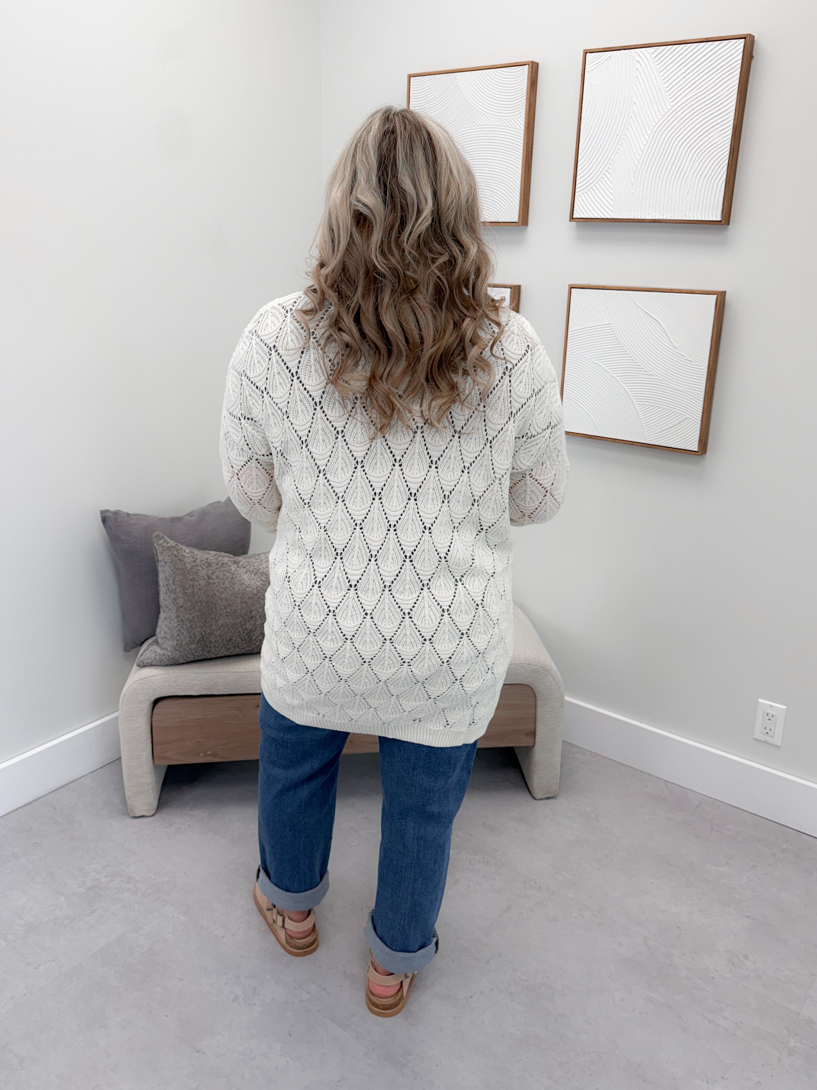 Paige Pointelle Knit Cardigan in Ivory