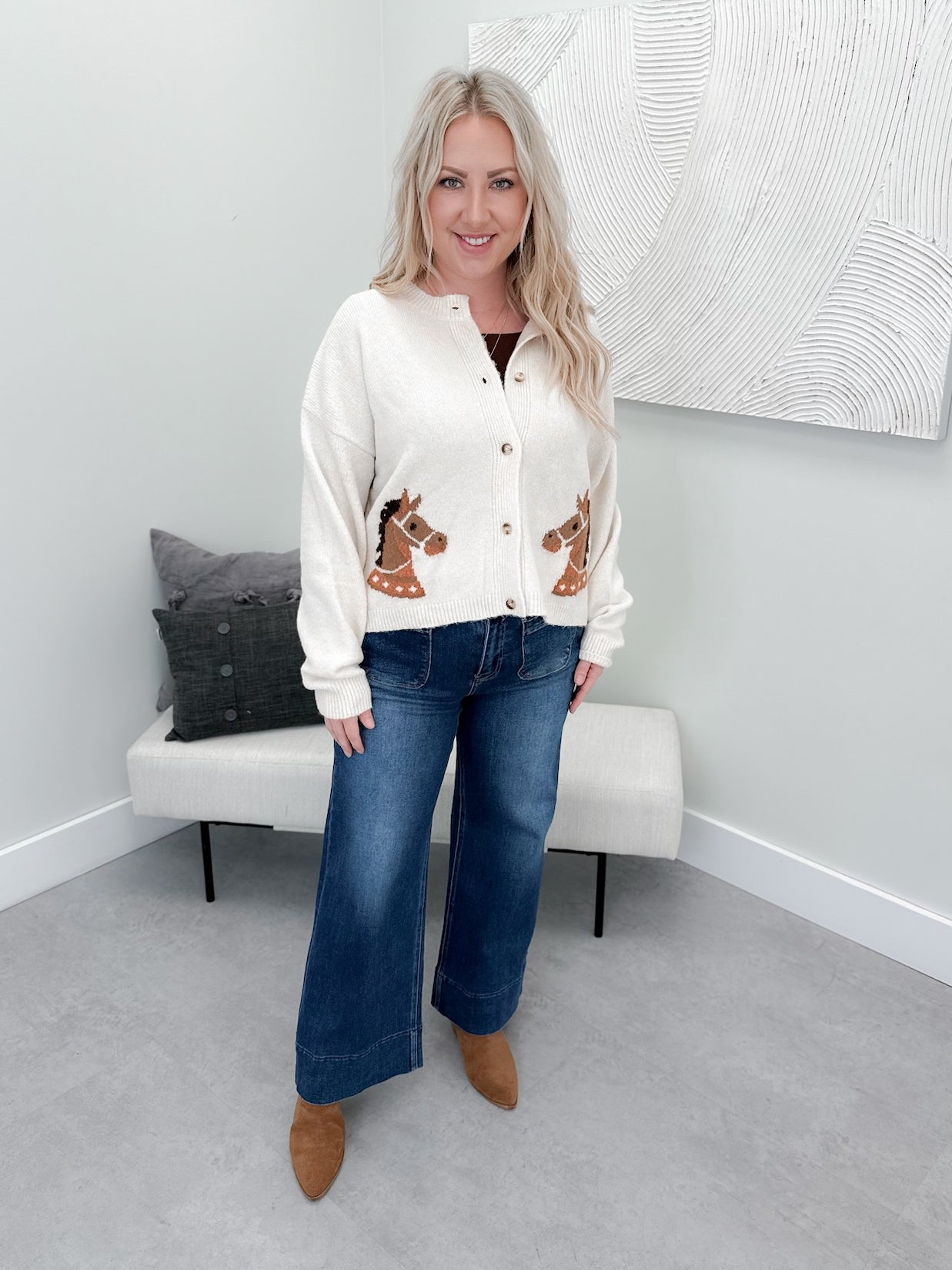 Kelso Horse Cardigan in Cream