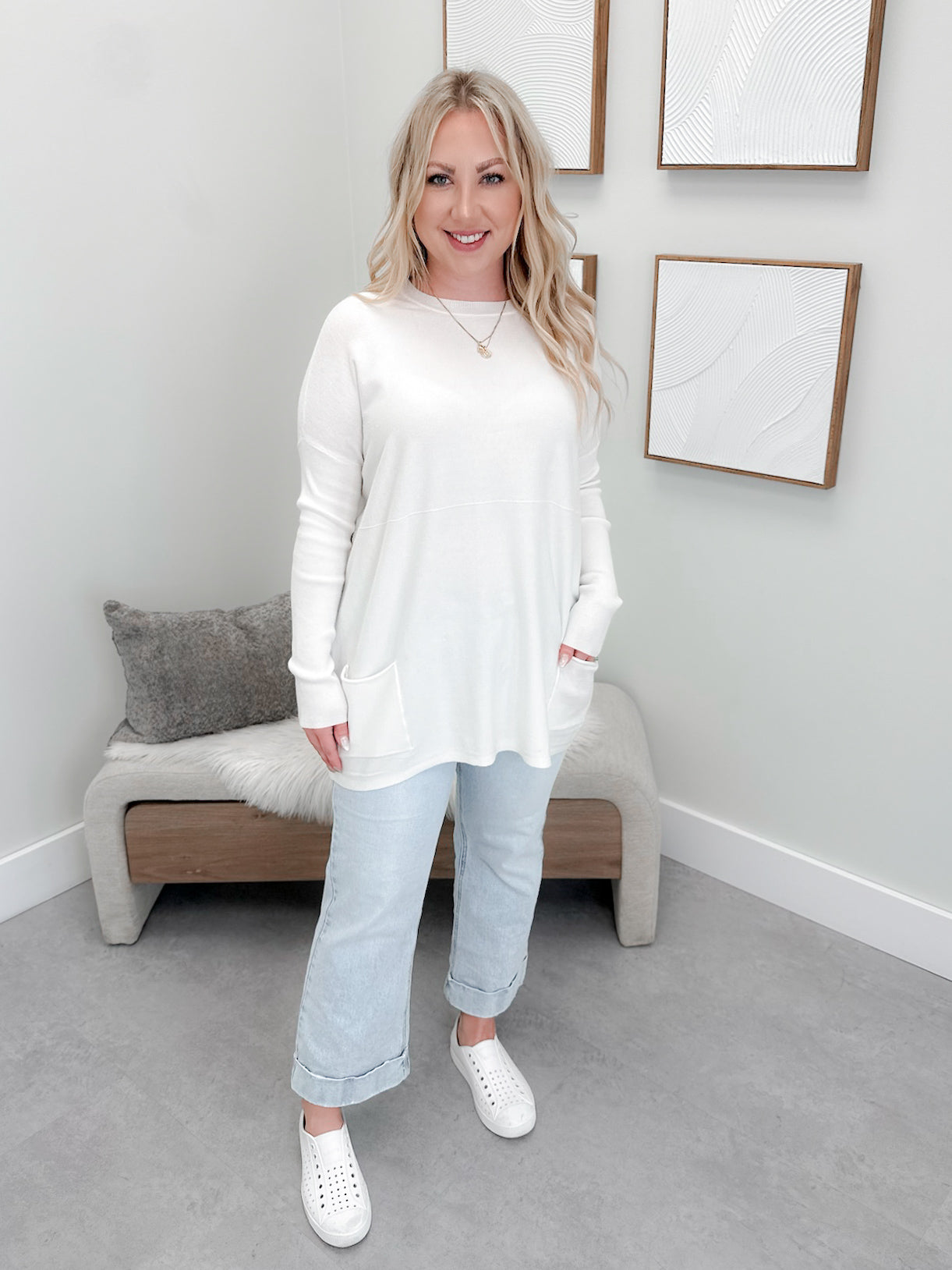 229 Pocket Sweater in  White by Twenty Nine The Label