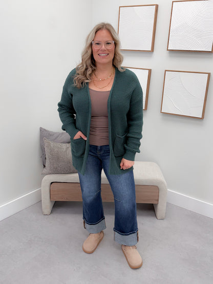 Wanda Waffle Cardi in Ash Jade