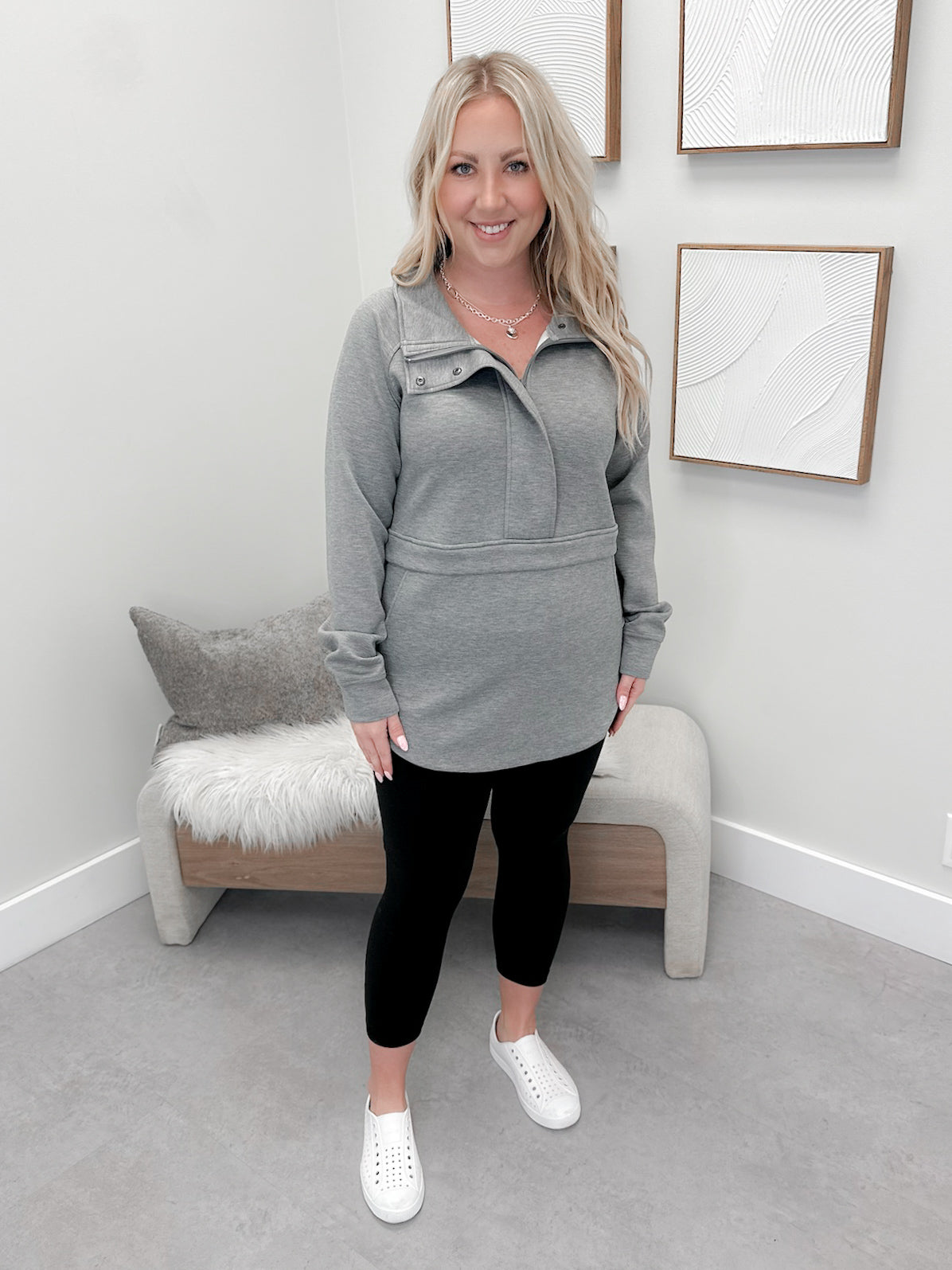 Mia Scuba Half Zip Pullover in Grey