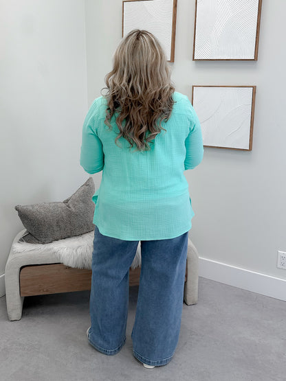 Grace Gauze Button Up in Coastal Mint