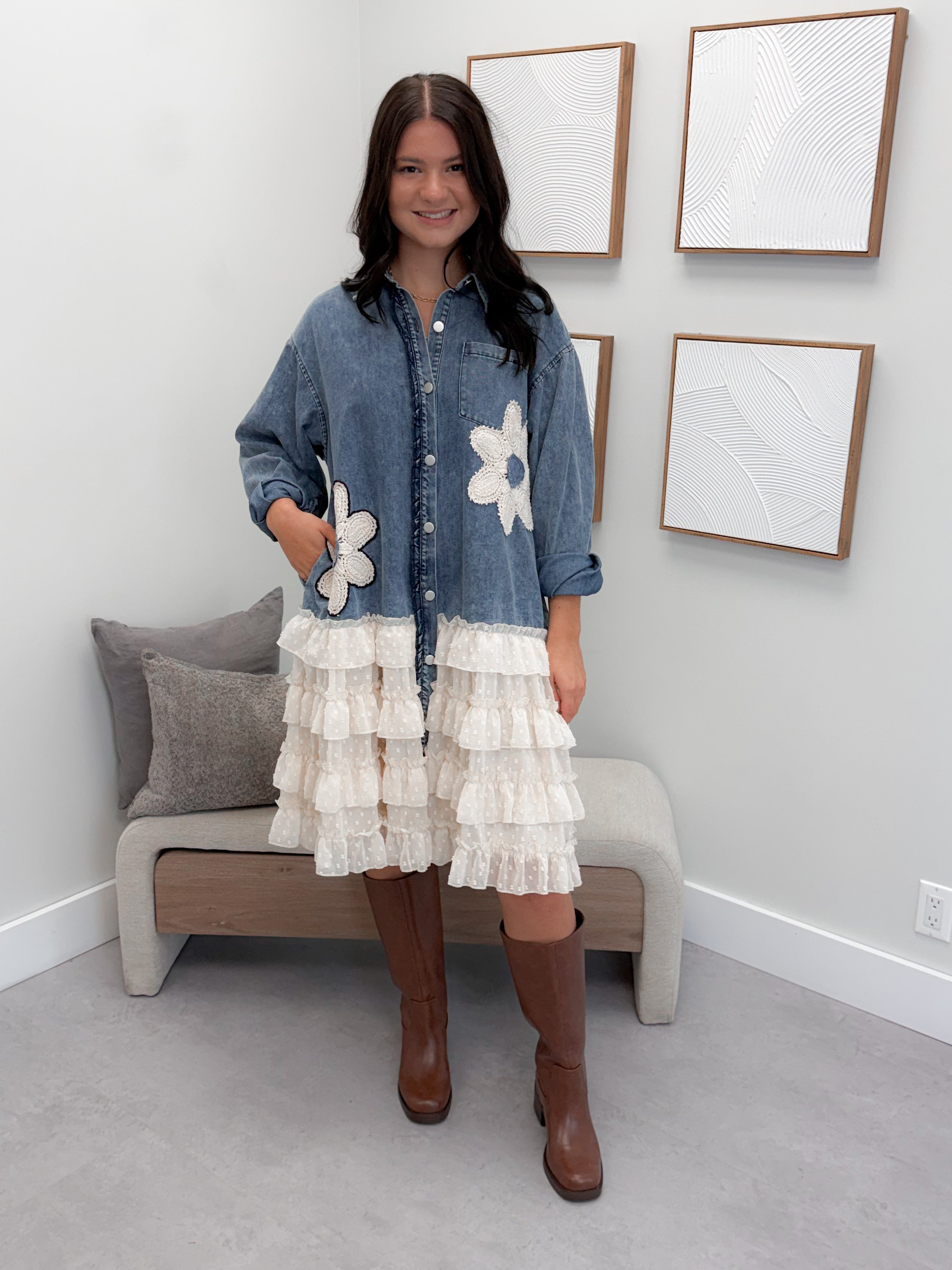 Memphis Frilled Denim Dress