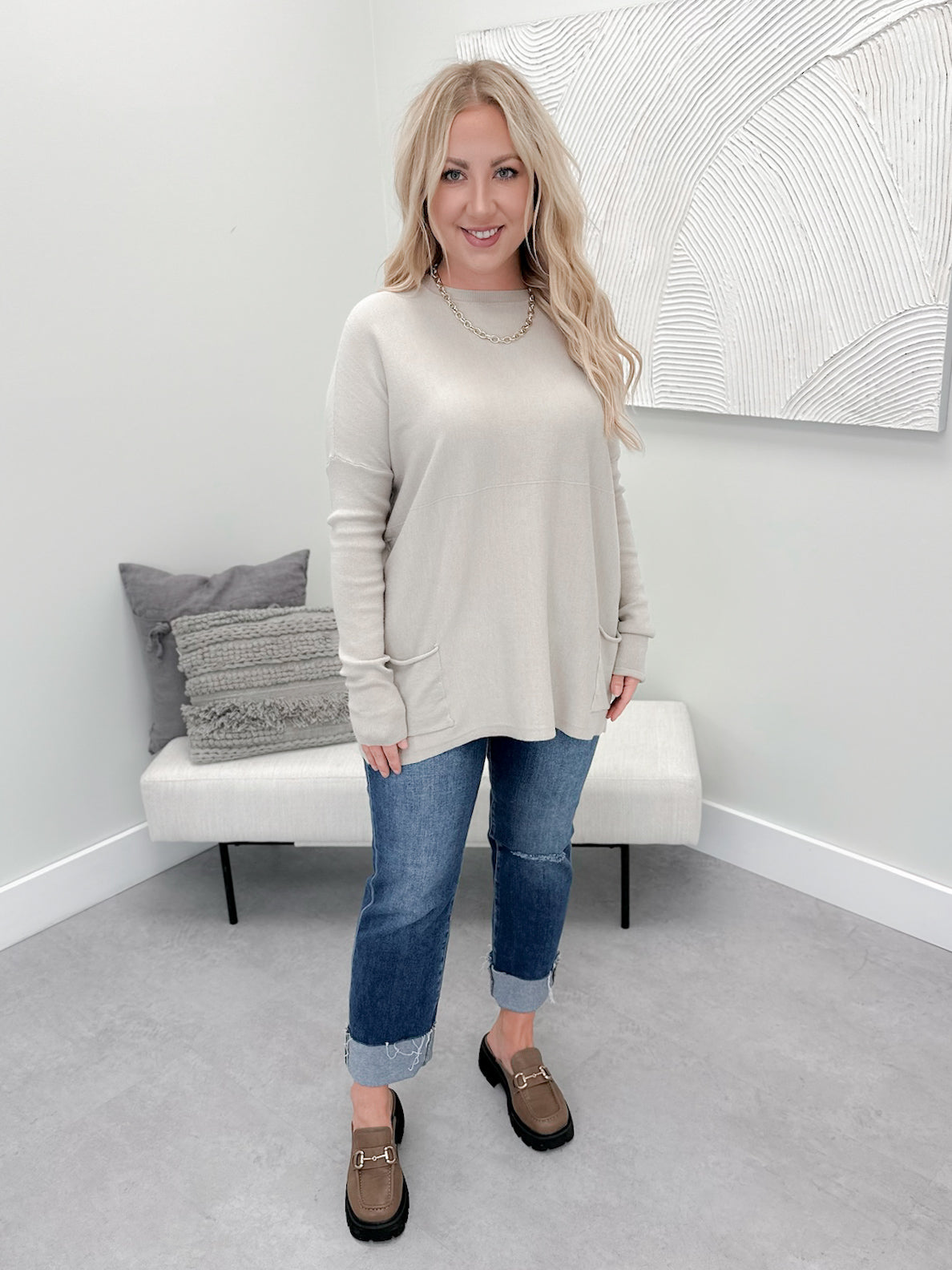 229 Pocket Sweater in Stone by Twenty Nine The Label