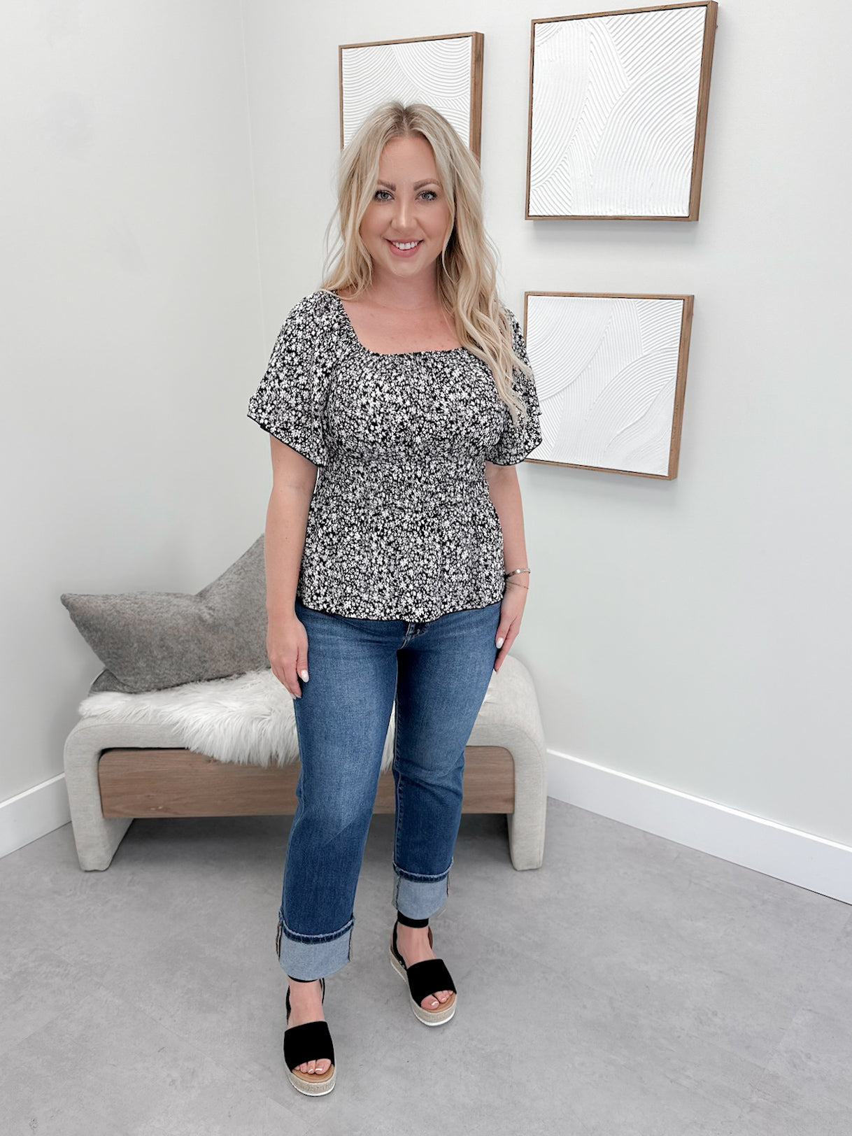 Mona Top in Black Ditsy