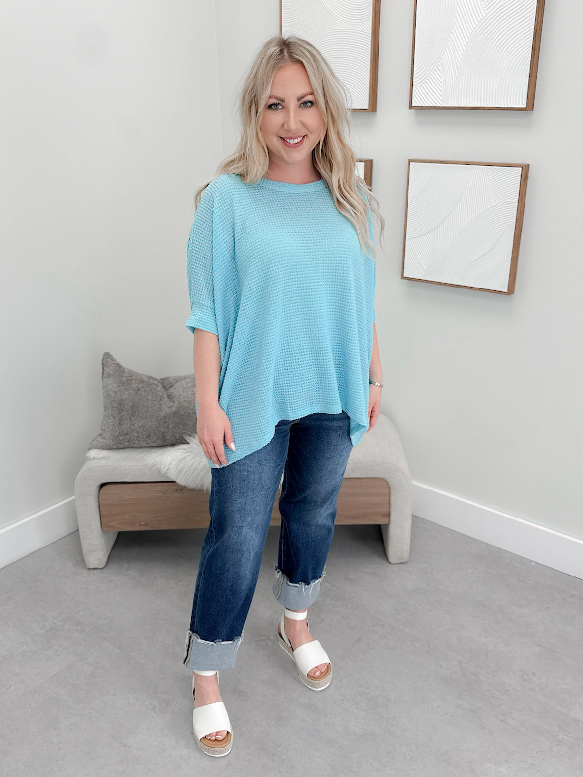 Sante Waffle Top in Aqua