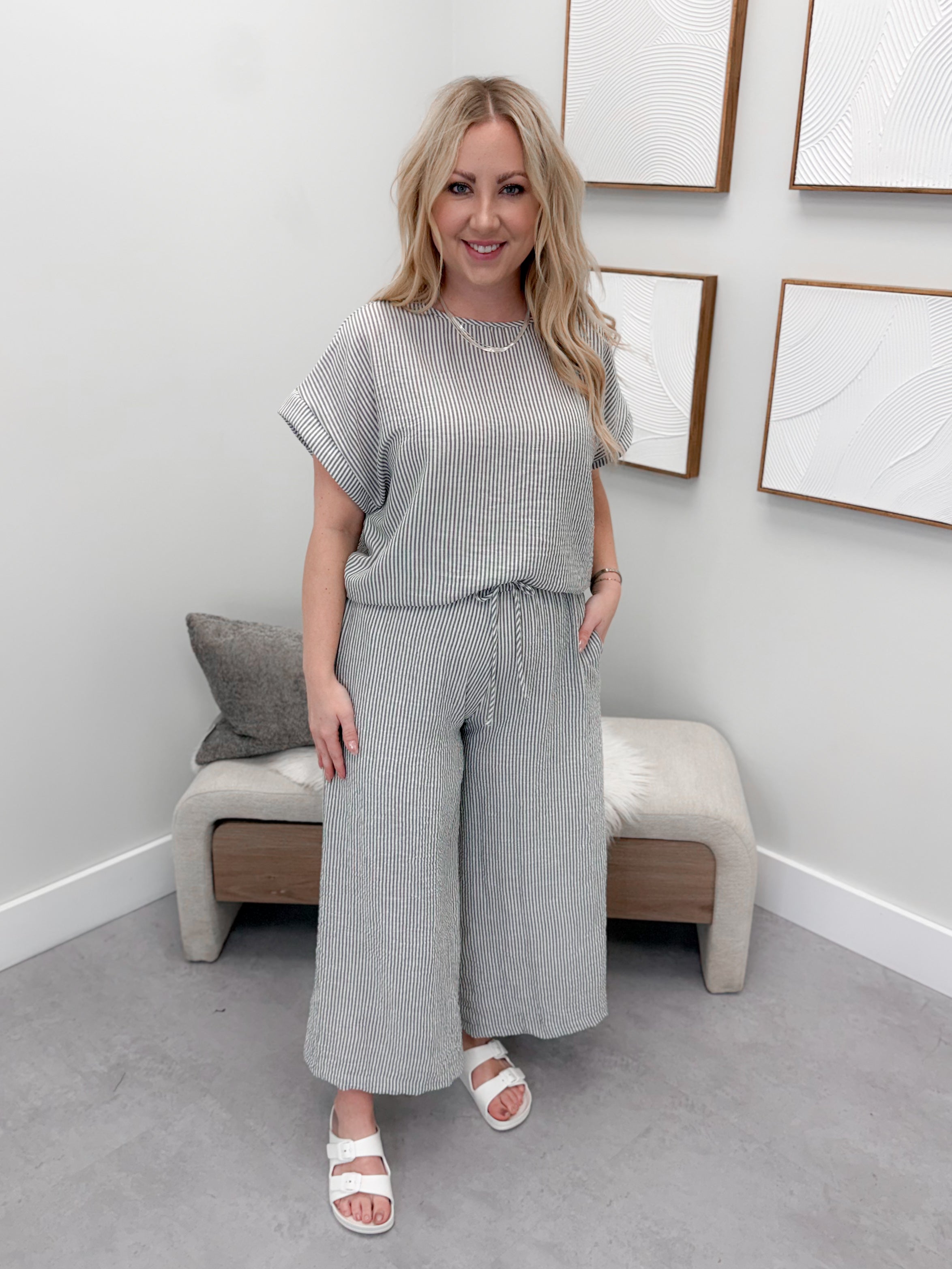 Kora Set in Charcoal Stripe