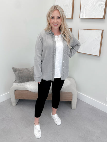 Jacey Button Up Top in Washed Grey