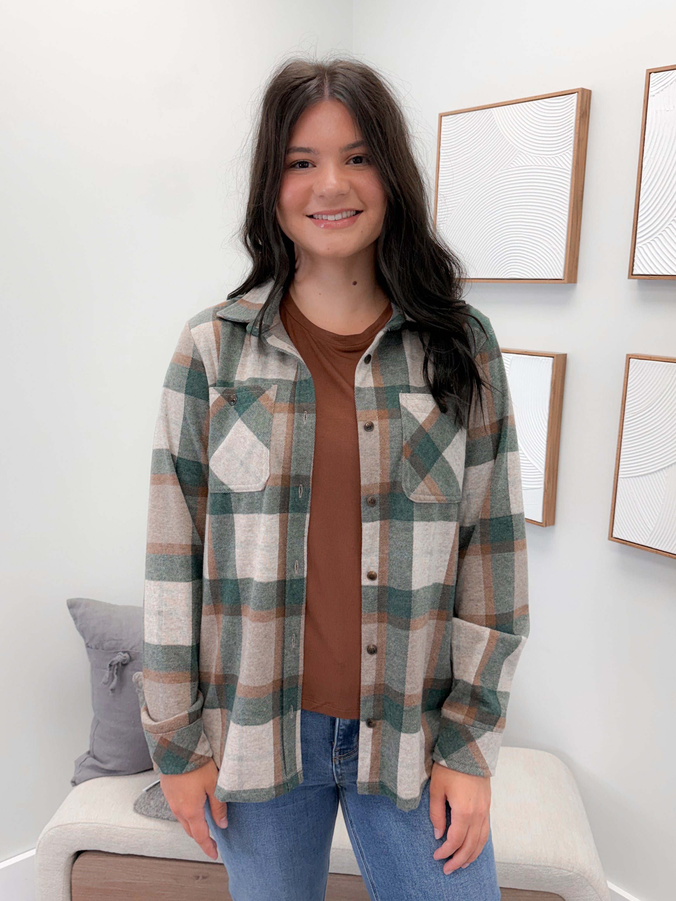 Briar Shacket in Emerald Plaid