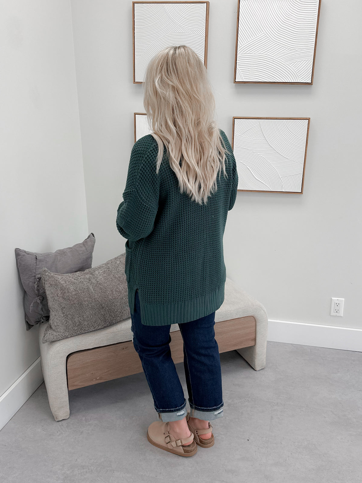 Wanda Waffle Cardi in Ash Jade