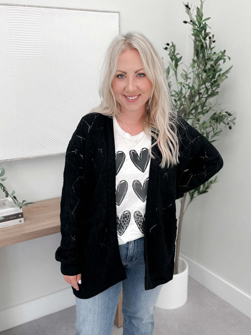 Hailey Open Knit Cardigan in Black