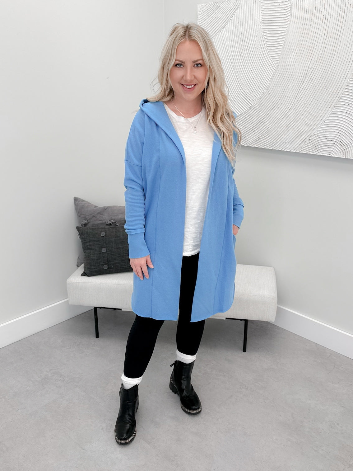 Hopeful Hooded Cardigan in Blue