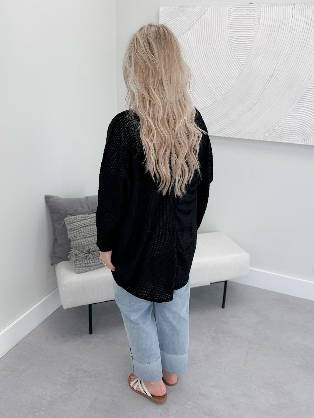 Waffle Cocoon Cardi in Black