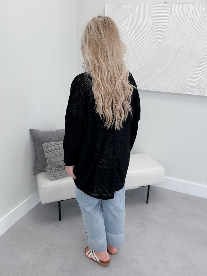 Waffle Cocoon Cardi in Black