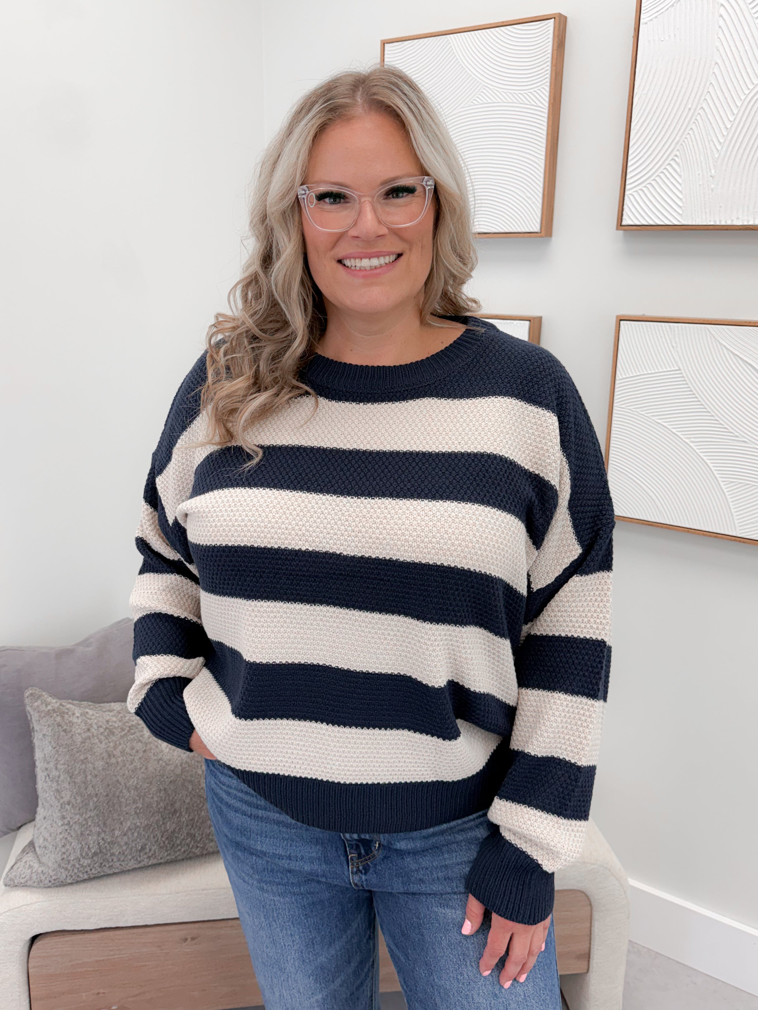Kira Striped Sweater in Navy