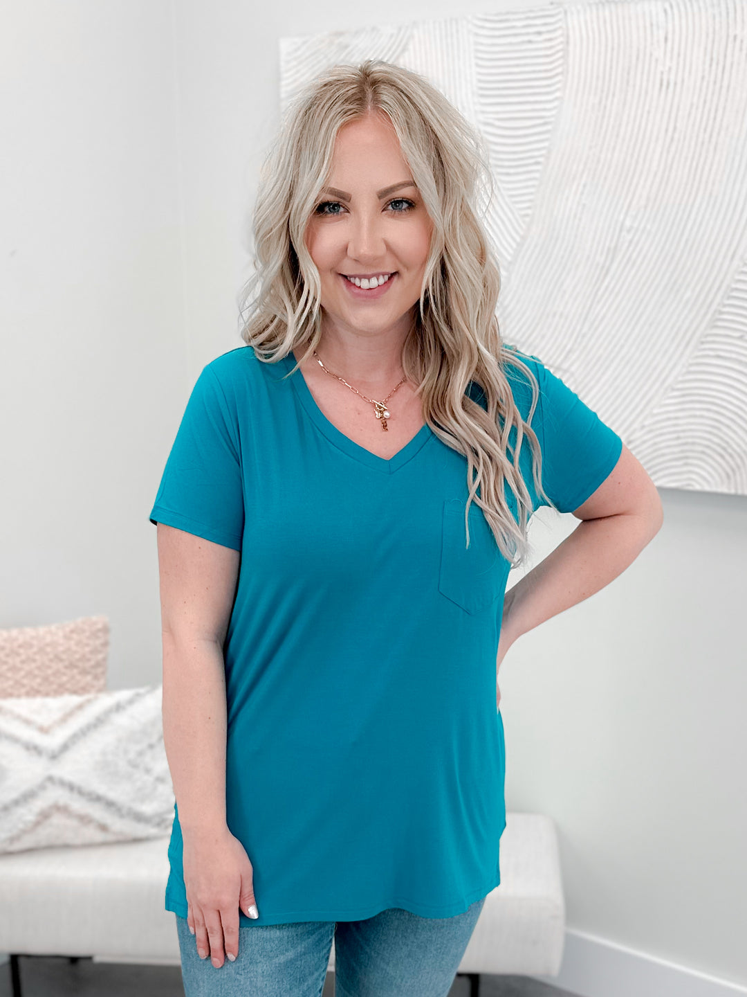 True Fit Perfect Pocket Tee in Teal by Grace & Lace