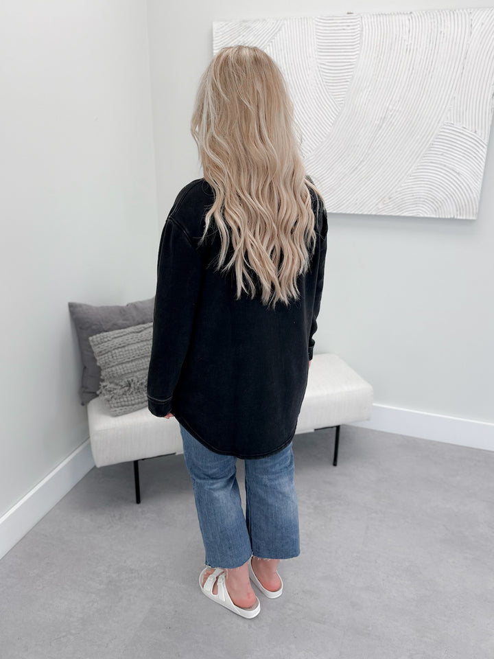 Piper Fleece Shacket in Washed Black