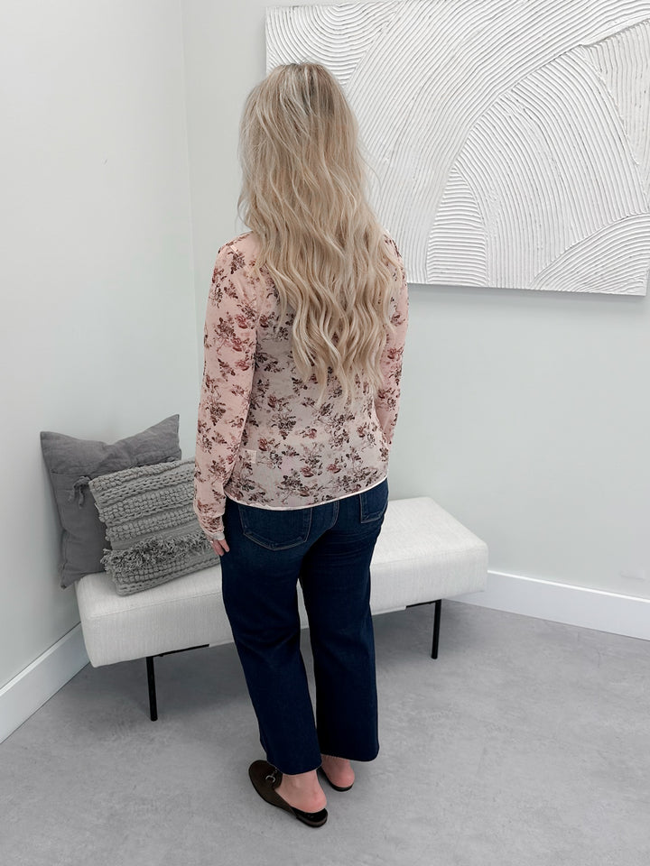 Eileen Sheer Overlay Top in Rose Floral