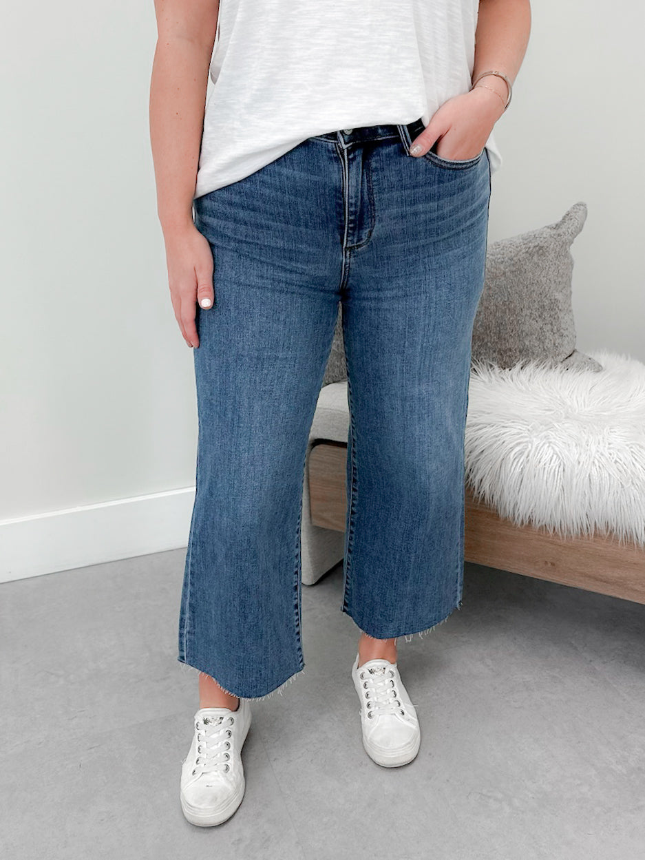 High Rise Wide Leg Crops in Medium Wash by Judy Blue