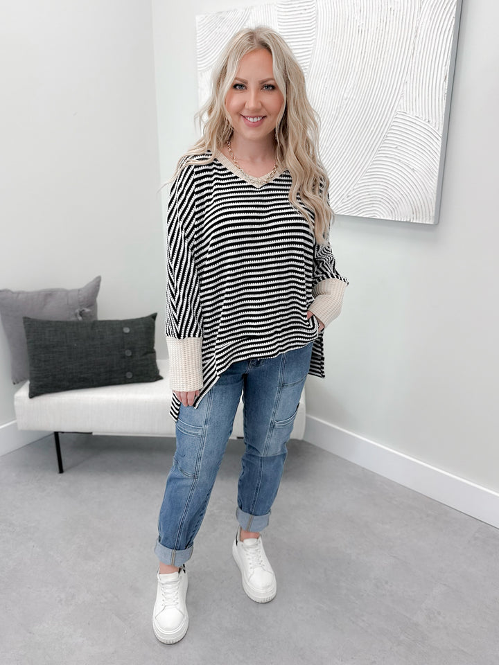 Petra Striped Top in Black