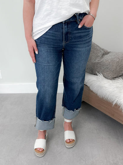 Cara High Rise Cuffed Jean in Medium Wash by Risen