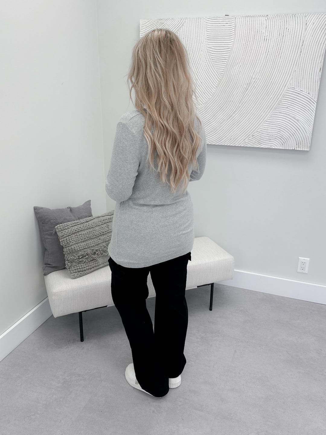 Brielle Henley Ribbed Long Sleeve in Grey by Michelle Mae
