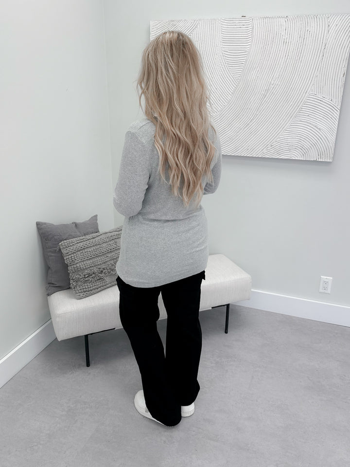 Brielle Henley Ribbed Long Sleeve in Grey by Michelle Mae