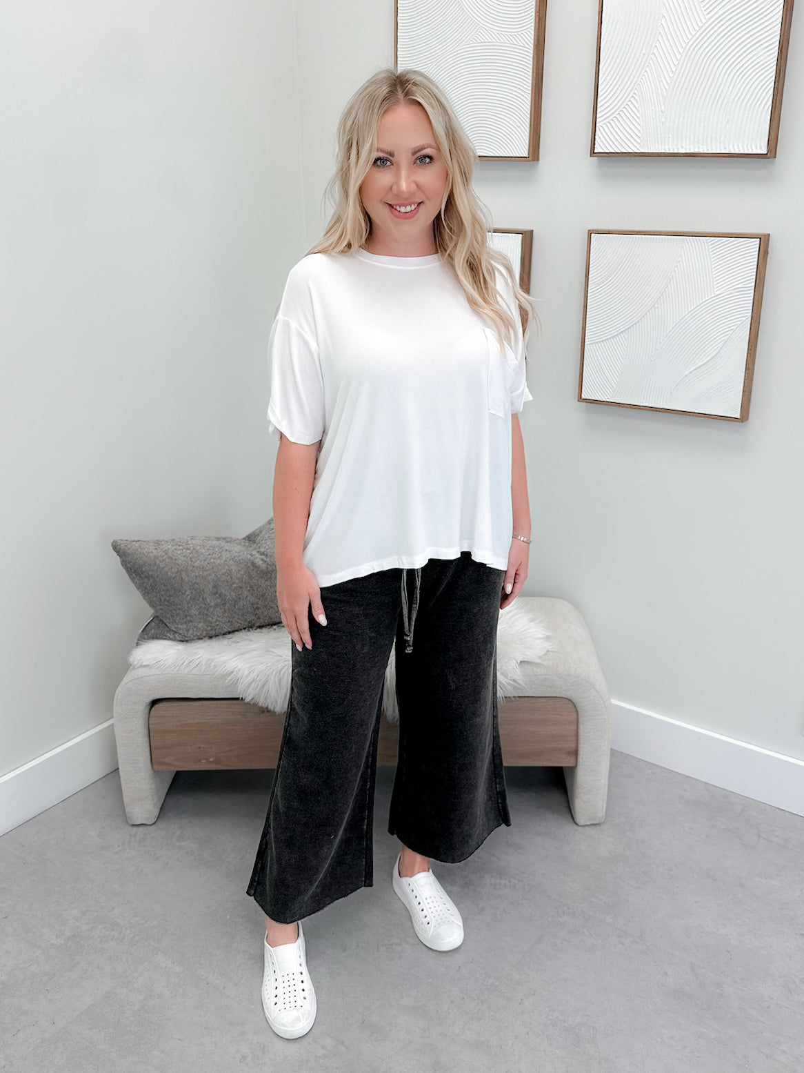 Kiana Ribbed Tee in Cloud