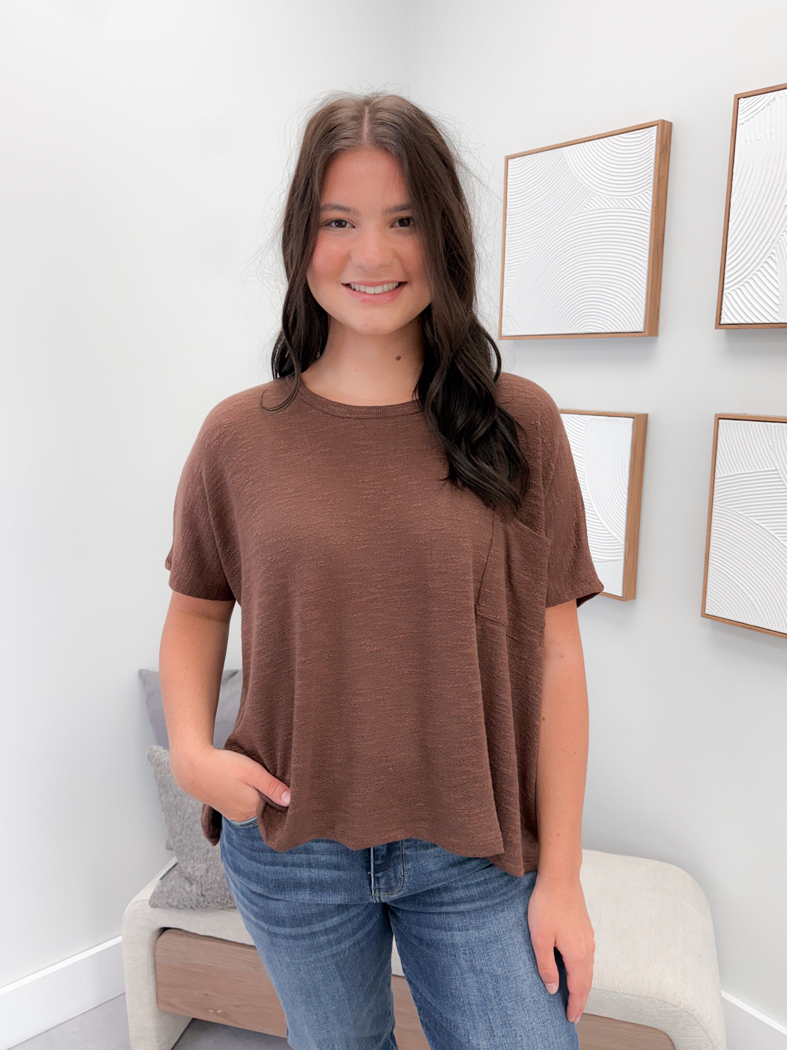 Aniston Slub Knit Tee in Brown