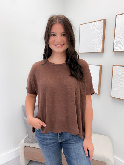 Aniston Slub Knit Tee in Brown