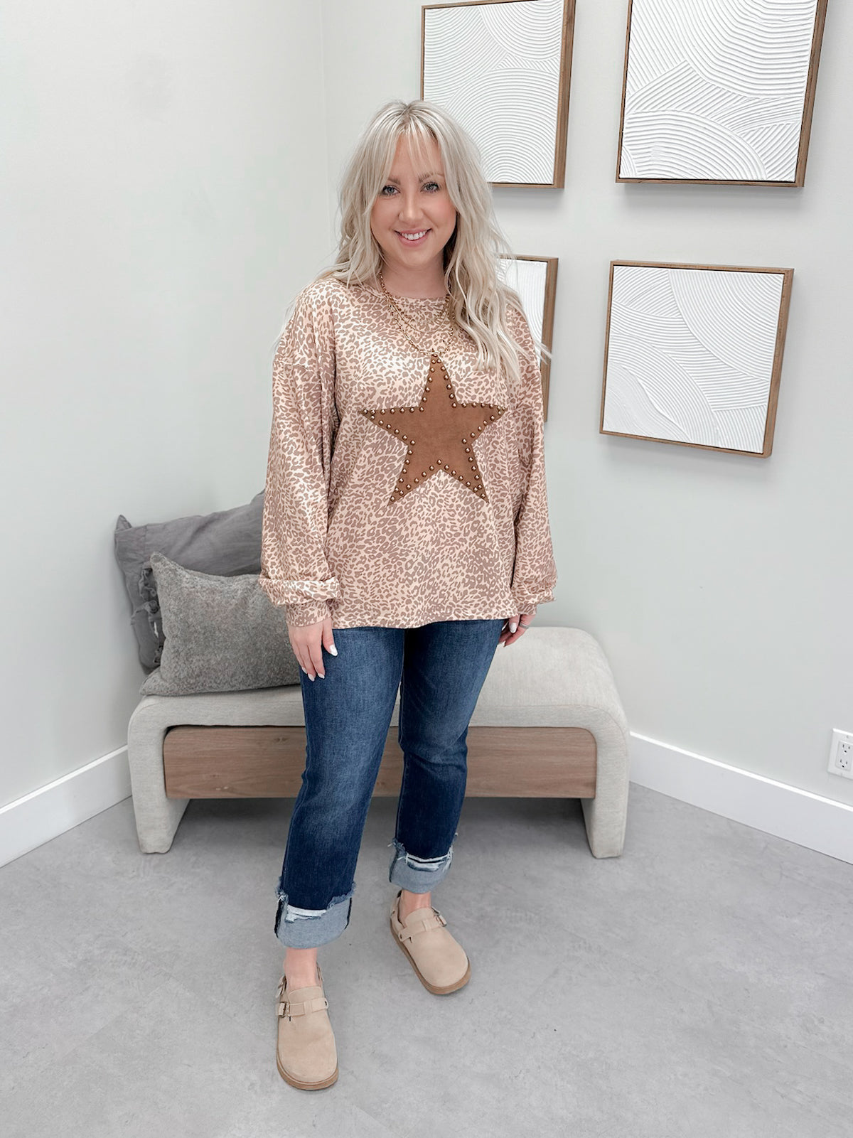 Star of the Show Long Sleeve in Leopard Taupe