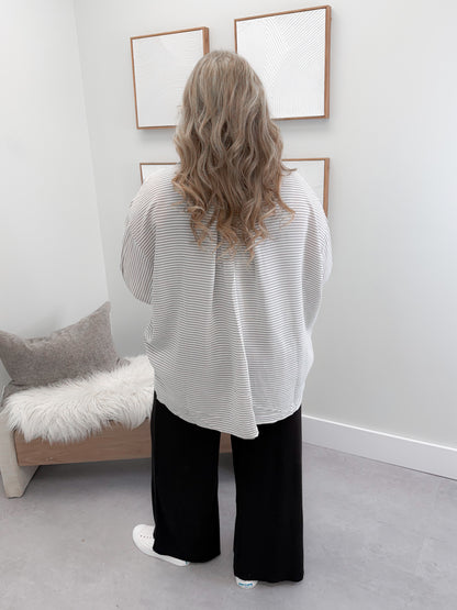 Eddie Button Up Top in Charcoal Stripe