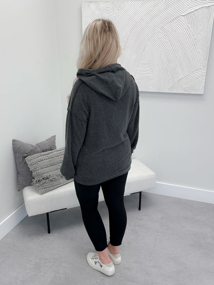 Woodland Ribbed Hoodie in Charcoal