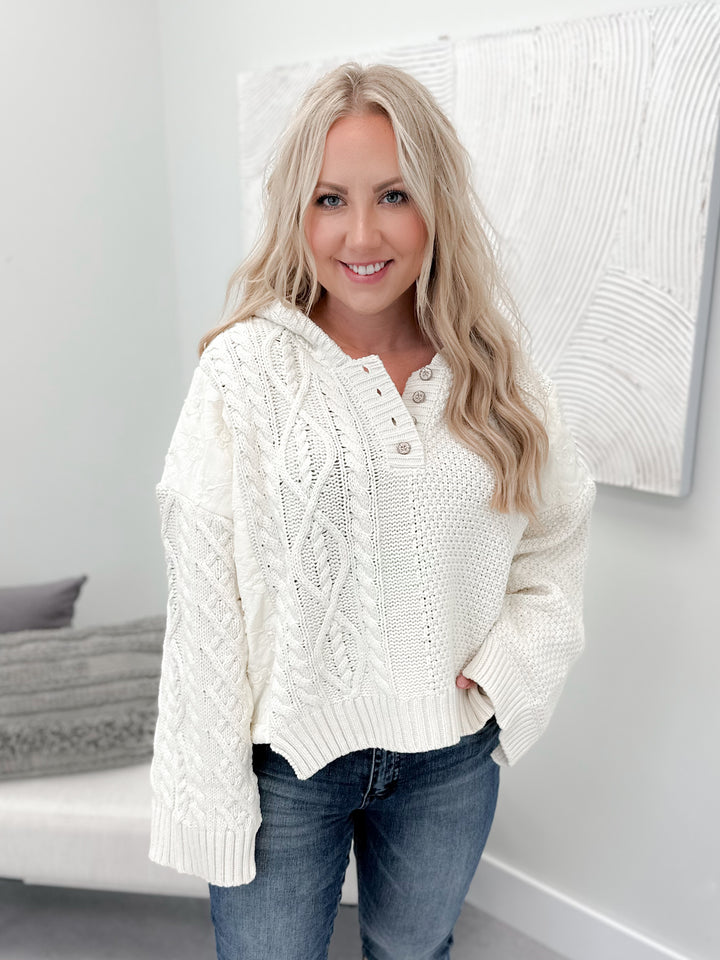 Jenna Cable Knit Sweater in Cream by Pol