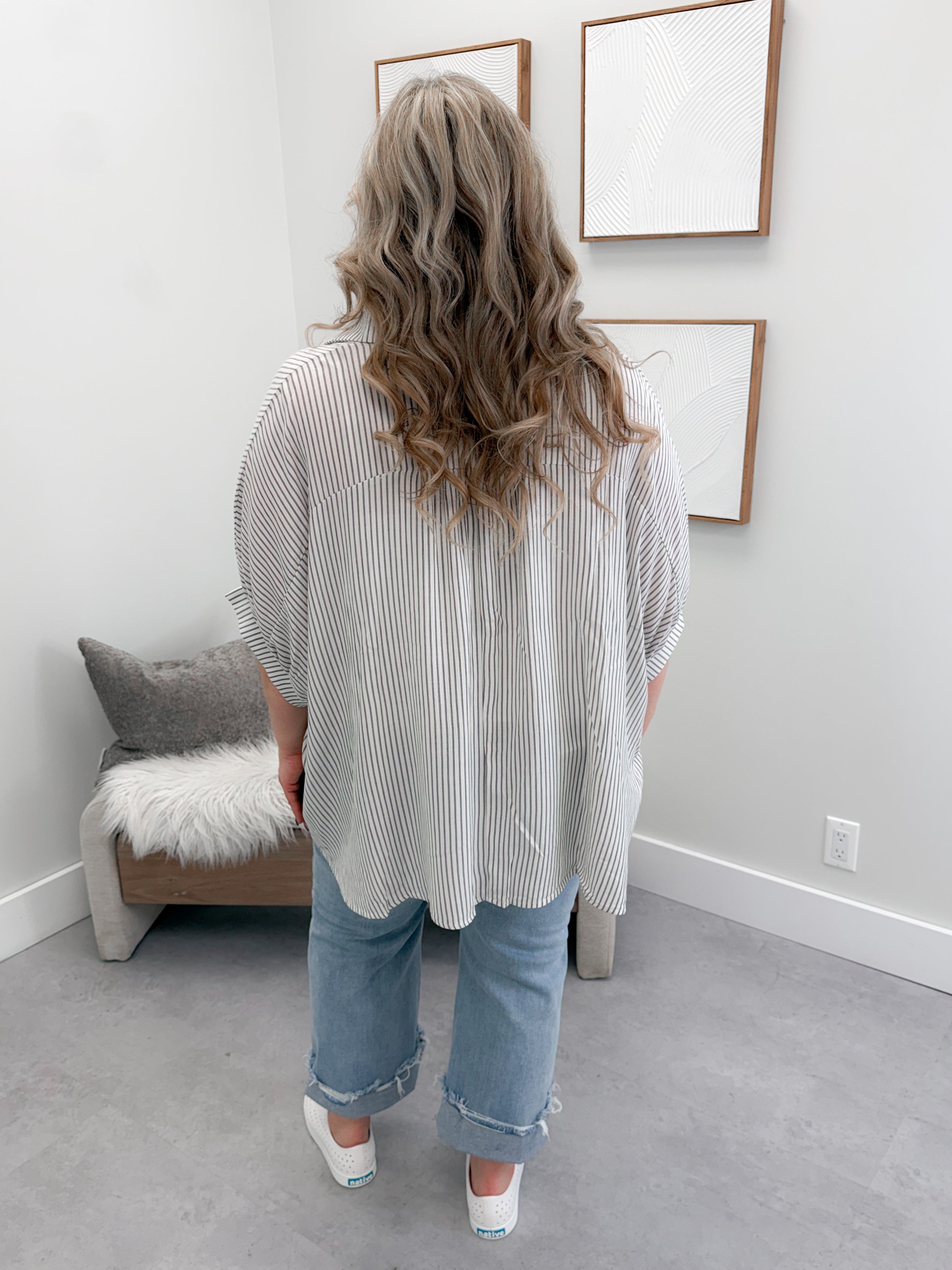 Addy Curvy Top in Charcoal Stripe